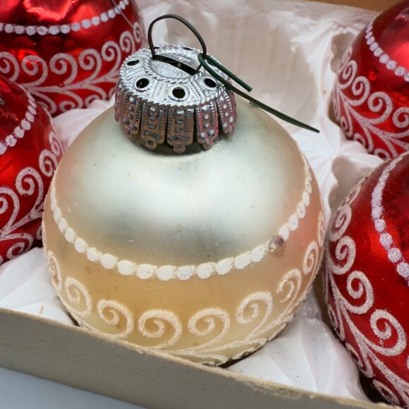 Vintage Lot Jumbo West Germany Mercury Glass Christmas Ornaments Round Red White - Picture 4 of 16